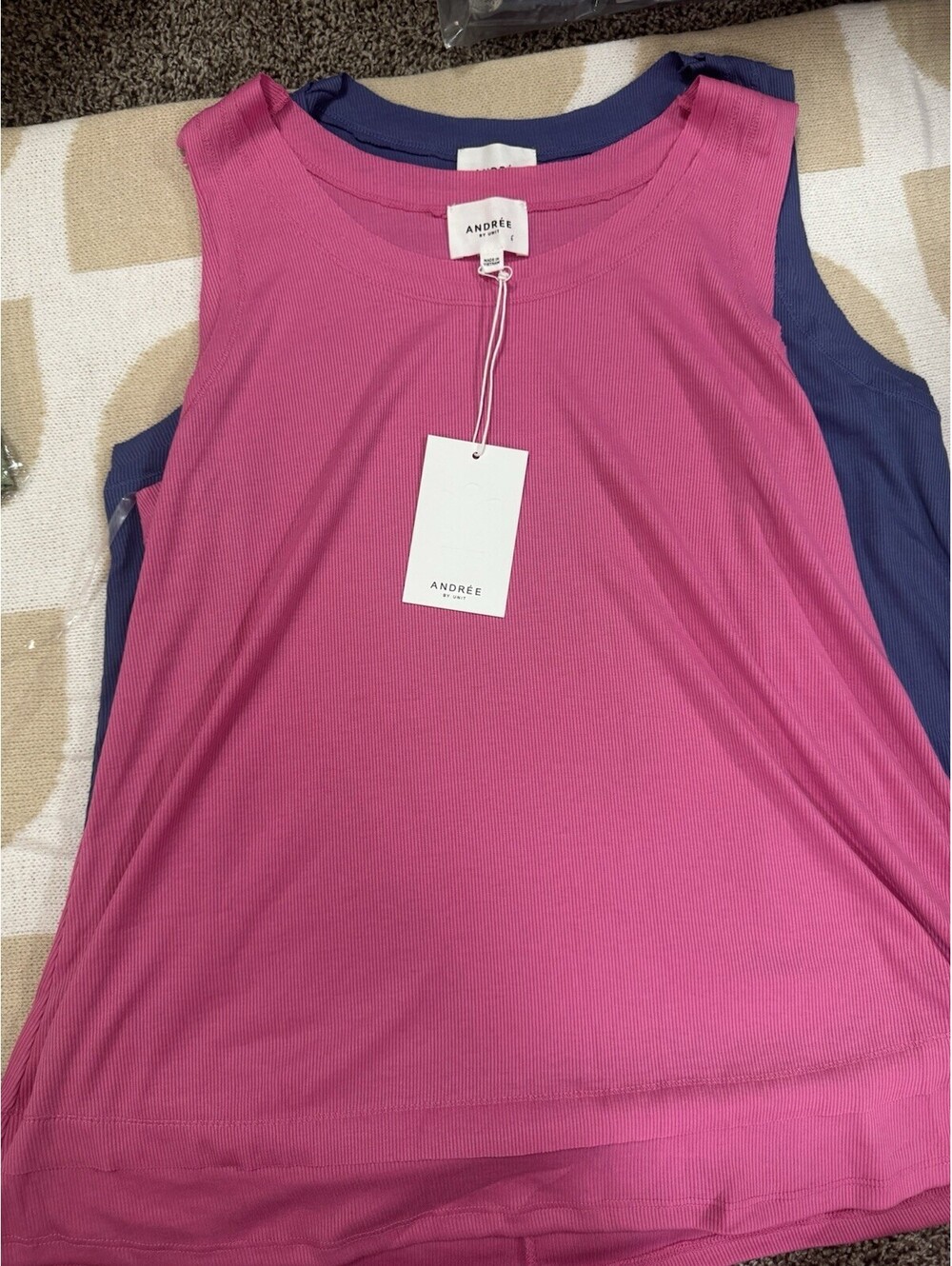 Andrée by Unit Ribbed Knit Scoop Neck Sleeveless Tank Tops Pink Blue Bundle (2) - Picture 2 of 5